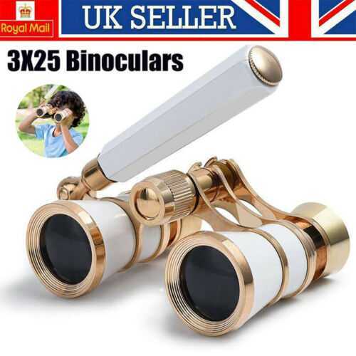 Theatre Opera Glasses Binoculars 3X25 with Handle for Theater Classical (White)