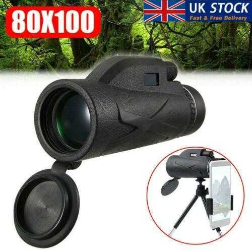 80X100 Zoom HD Lens Prism Hiking Monocular Telescope + Phone Clip + Tripod UK