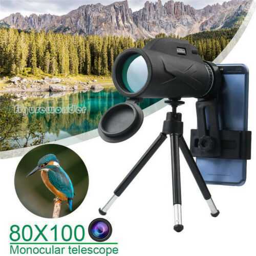 80X100 HD Monocular Telescope Zoom Starscope Hiking Tripod Tools Phone Camera