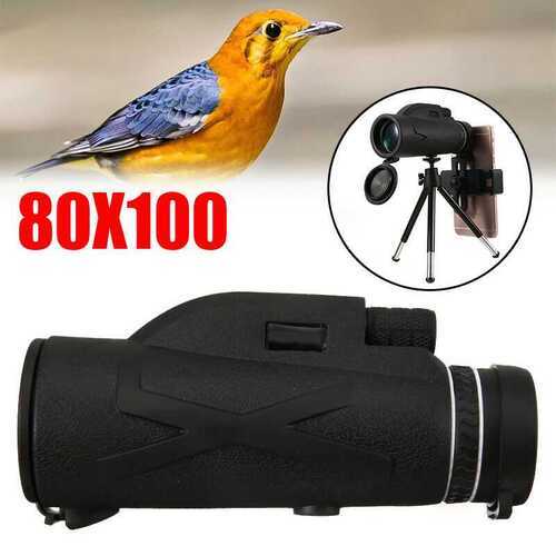 80x100 Optical Monocular Telescope Hiking Caming Outdoor Phone Clip with Tripod