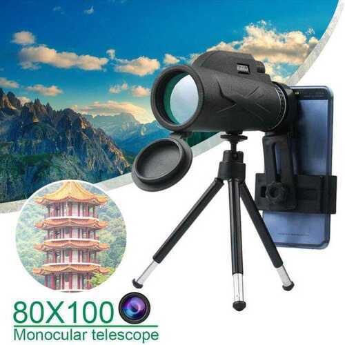 80X100 HD Monocular Telescope Phone Camera Zoom Starscope Hiking Tripod Tools .