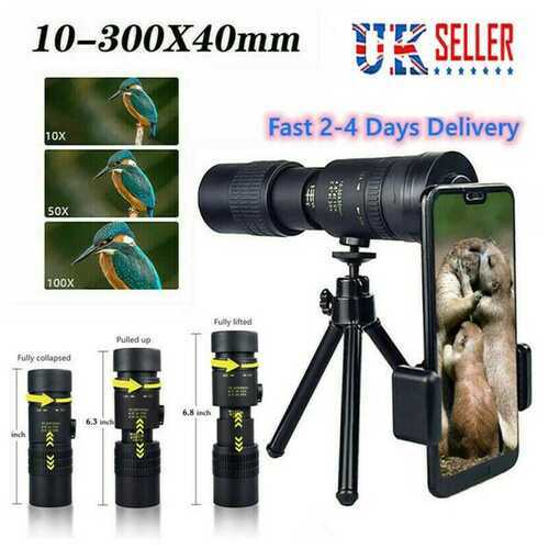 4 K 10-300x40mm Super Telephoto Zoom Telescope Monoculars Night Vision w/ Tripod