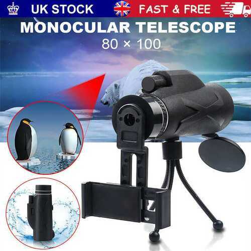 80X100 HD Monocular Telescope Phone Camera Zoom Starscope Hiking Hunting Tools~