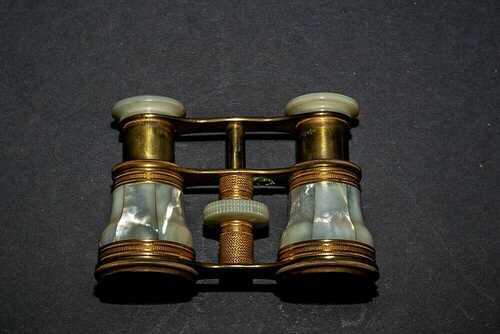 Elegant vintage signed H West opticians mother of pearl opera glasses