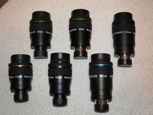 Six BAADER PLANETARIUM HYPERION EYEPIECES 17mm, 13mm, 10mm, 8mm, 5mm, 3.5mm