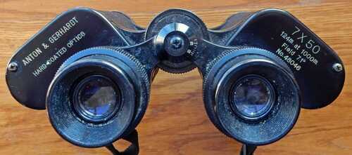 CASED VINTAGE ANTON and GERHARDT 7X50 HARD COATED BINOCULARS S/N 48046