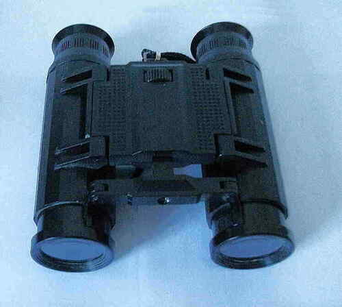 PAIR OF COMPACT BINOCULARS IN CARRY CASE WITH WRIST STRAP, BLACK PLASTIC    #WO#