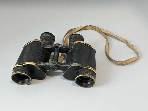 Vintage Military Binoculars With Canvas Strap