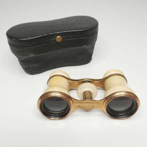 Antique c. 19th Century Celluloid and Brass Opera Theatre Glasses Binoculars Cased