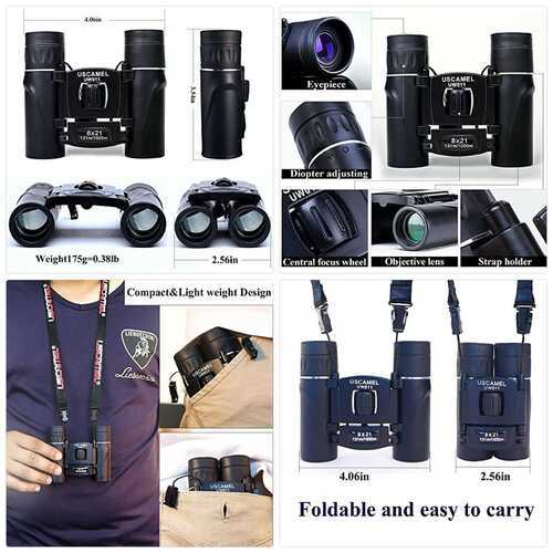 USCAMEL Folding Pocket Binoculars Compact Travel Mini Telescope HD Bak4 Optics