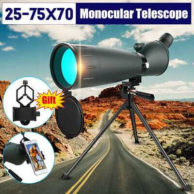 Zoom 25-75X70 Angled Spotting Scope Optical Prism Monocular Waterproof +Tripod