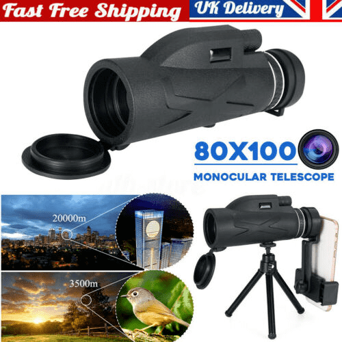 High Power 80x100 HD Monocular Telescope Night Vision + Phone Clip + Tripod UK