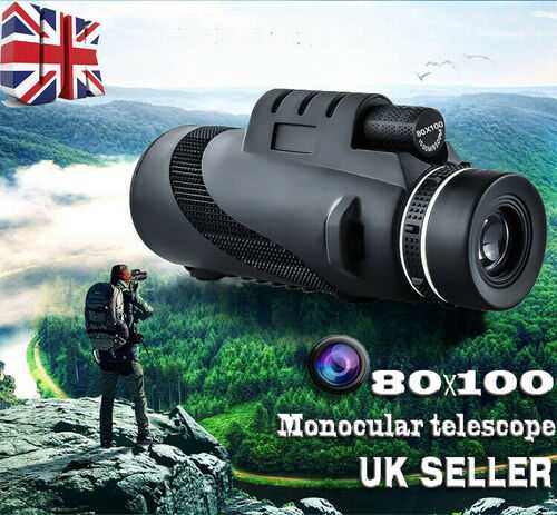 80X100 HD Zoom Tripod Monocular Telescope Day/Night Vision Campings Phone Clip