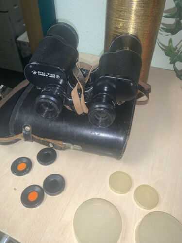 VINTAGE RUSSIAN USSR  BNU / 6NU 7 X 50 BINOCULARS - CASED and EXTRAS