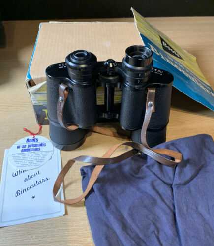 Vintage Boots 10x50 Binoculars In Original box, Lloyds bank canvas bag READ DESC