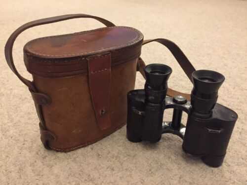 Antique Binoculars In Lovely Leather Carrying Case Racing Vintage