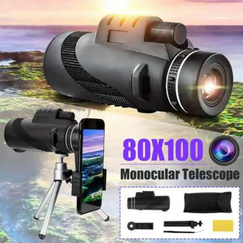 80X100 HD Zoom Tripod Monocular Telescope Day/Night Vision Campings Phone Clip