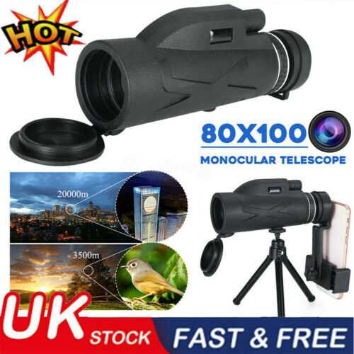 80X100 HD Monocular Telescope Phone Camera Zoom Starscope Hiking Tripod Tools