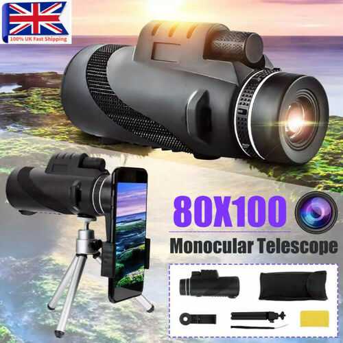 80x 100 HD Zoom Tripod Monocular Telescope Day/Night Vision Campings Phone Clip