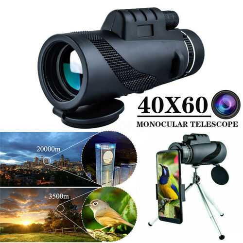 40X60 HD Zoom Tripod Monocular Telescope Day/Night Vision Camping w/ Phone Clip