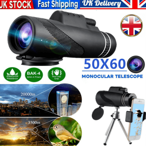 50X60 HD Monocular Telescope Phone Camera Zoom Starscope Hiking Tripod Tools New