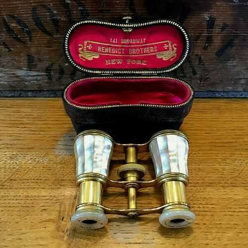 ANTIQUE FRENCH OPERA GLASSES LEMAIRE PARIS PEARL WITH ORIGINAL CASE IN VGC