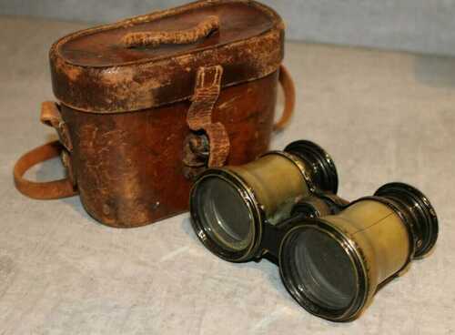 Antique French Depose 3349 Binoculars With 3 Way Adjustment and Case