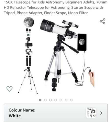 150X Telescope for Kids Astronomy Beginners Adults, 70mm HD Refractor Telescope